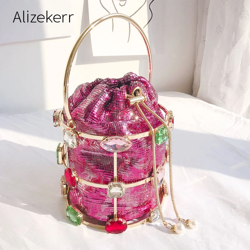 Женская вечерняя сумочка с цветными кристаллами роскошная металлическая