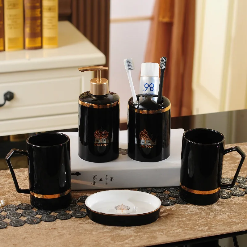 

Bathroom Accessories Set Ceramic Soap Dispensers Toothbrush Holder Gargle Cups Soap Dish With Tray 5/ 6 Pieces Set Wedding Gifts