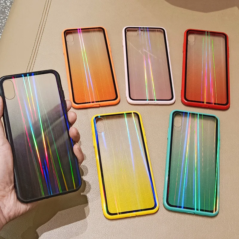 Блестящий прозрачный радужный чехол для iPhone X XS Max Xr градиентный лазерный мягкий 8