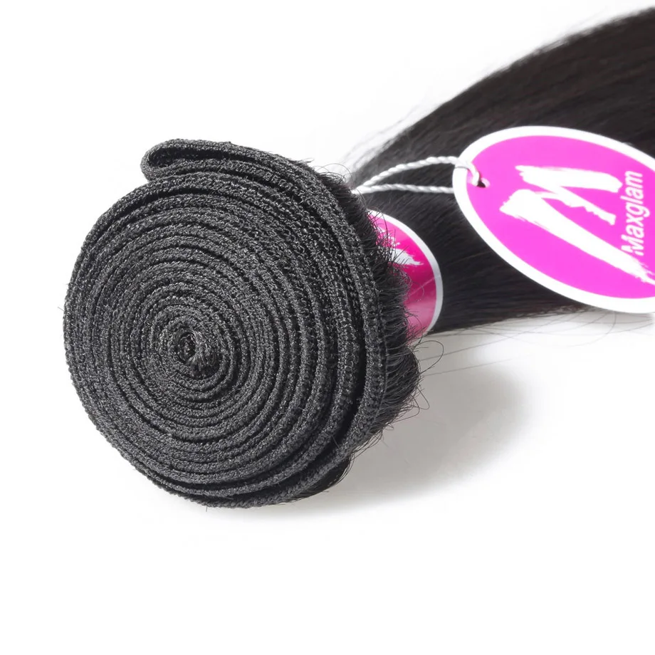 Maxglam 3 человеческие волосы пучки с шелковой основой закрытие бразильские прямые