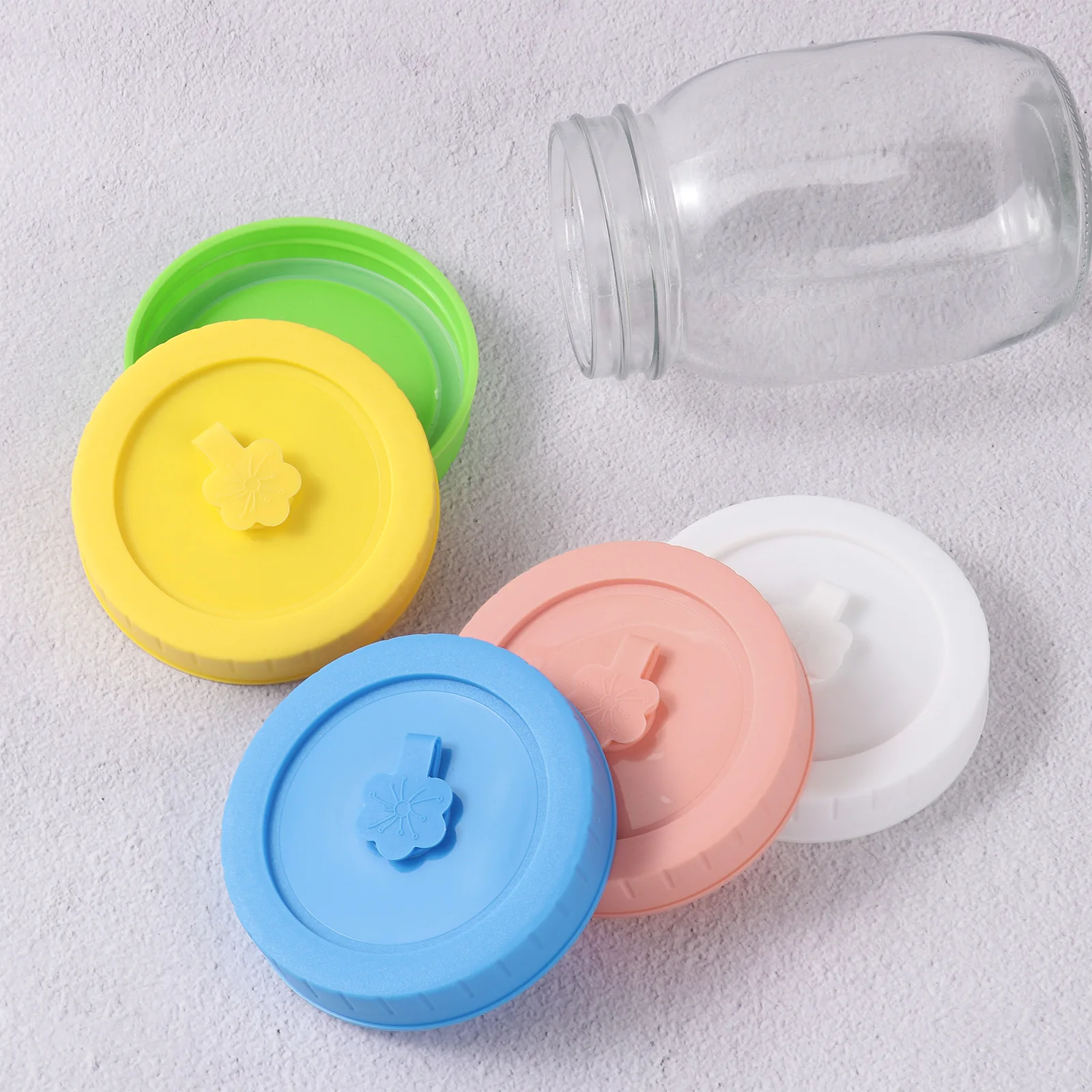 5Pcs Plastic Straw Lids 86mm Mason Jar Caps Straw Hole Plum-Shaped Stopper Canning Bottle Covers Glass Drinking Jars Lid Covers