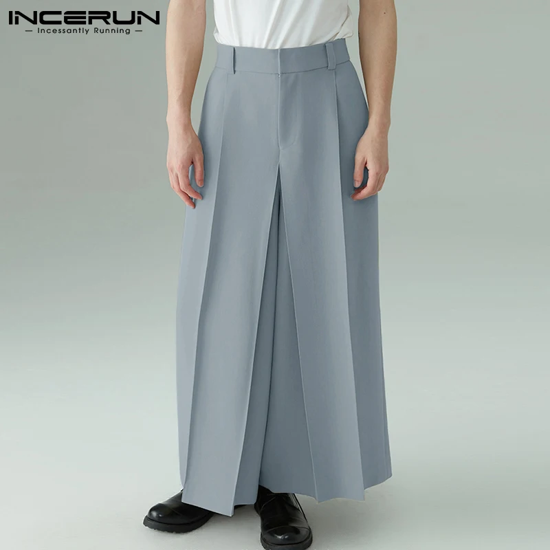 

2022 Men Wide Leg Pants Solid Color Pockets Folds Loose Trousers Men Streetwear Joggers Fashion Leisure Pantalon S-5XL INCERUN