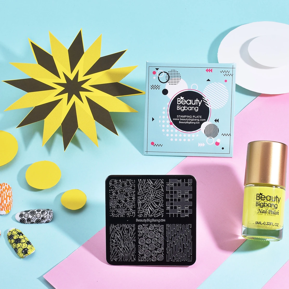 Beautybigbang набор штамповочных пластин 5 шт. 6 см квадратные шаблоны геометрические полосатые игры цветок тема пластины для штамповки ногтей набор
