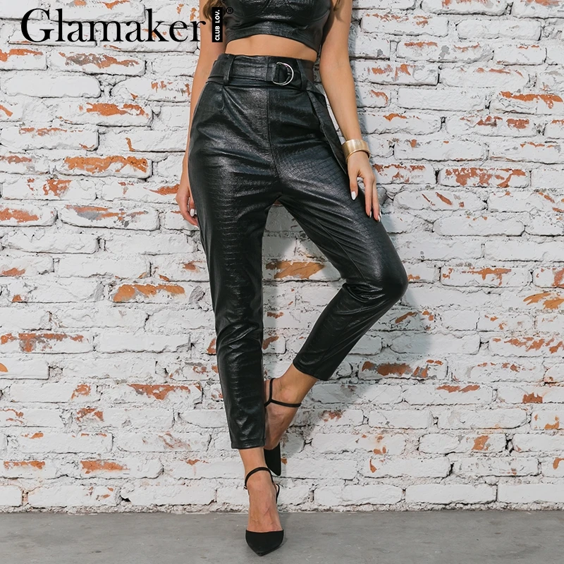 Glamaker, женские обтягивающие брюки и капри из искусственной кожи, уличная одежда, черные брюки, повседневные женские брюки с высокой талией, женские зимние штаны