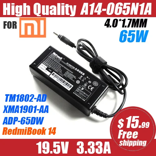 

19.5V 3.33A FOR xiaomi Ruby 15.6 2019 RedmiBook14 PA-1650-70XM ADP-65DW XMA1901-DG YO BG laptop AC adapter Charger power supply