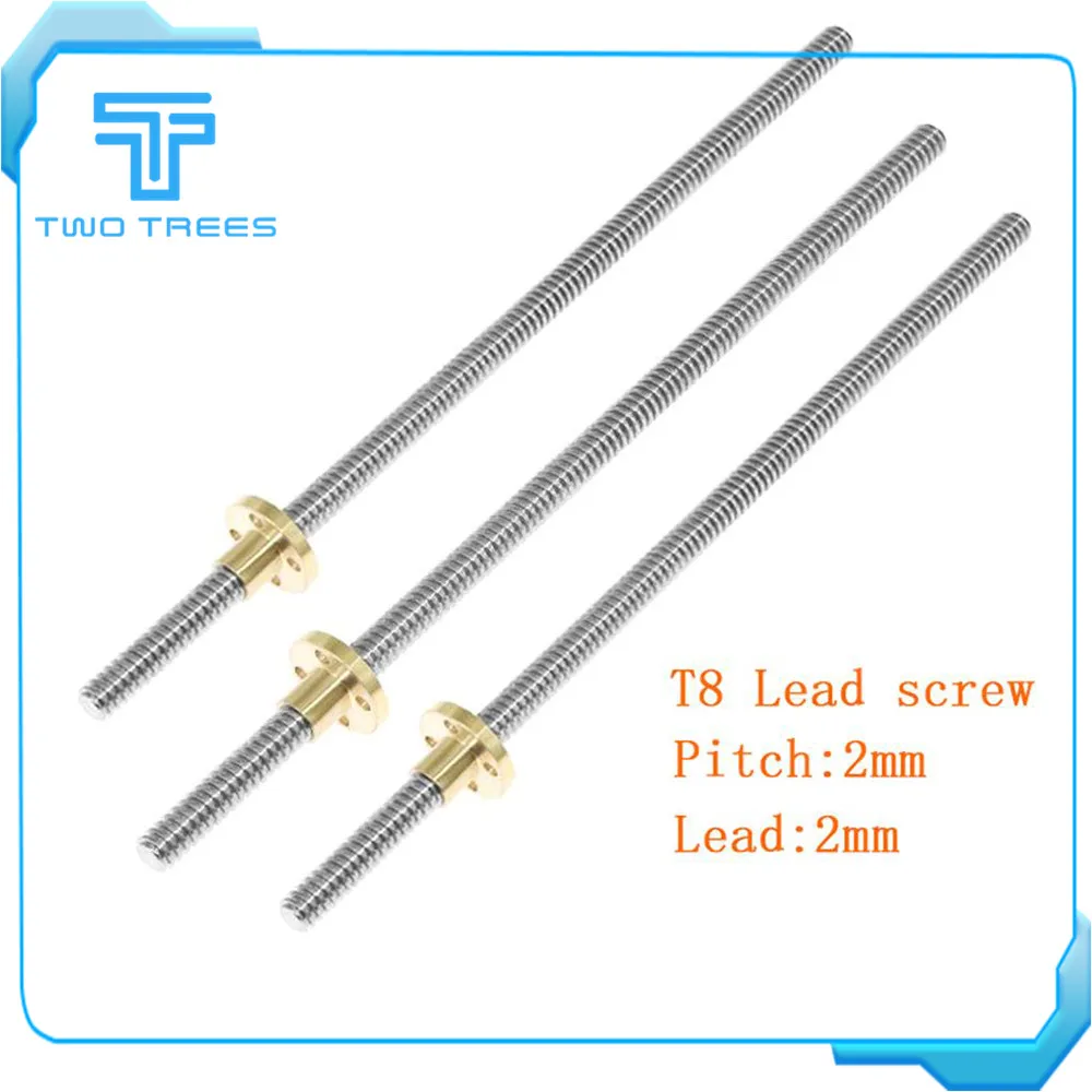 2 шт./лот 3d принтер T8 ведущий винт шаг мм свинец диаметр 8 200 250 300 350 400 450 500 с гайкой