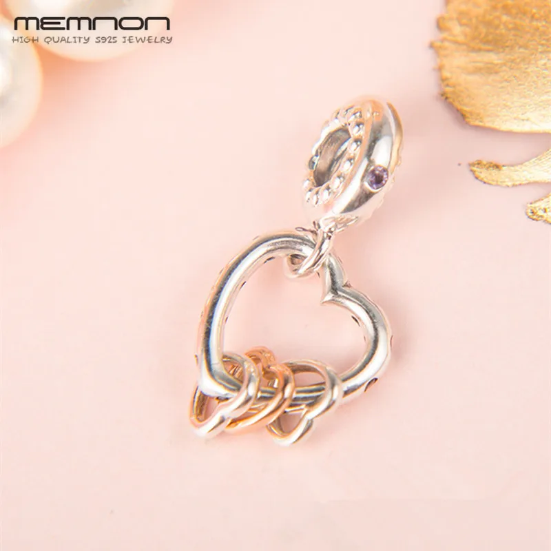 

Mother's day 925 sterling silver Rose Hearts Highlights Hanging Charms fit bead Bracelet necklace DIY pendant For Jewelry Making