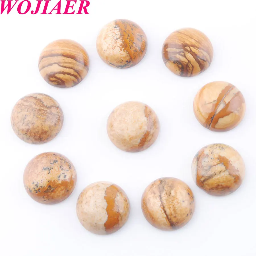 

WOJIAER Picture Jaspers Round 16mm Cabochon Beads Natural Stone Healing Bead Fit for Women Men DIY Handmade Jewelry 50PCS PU8237