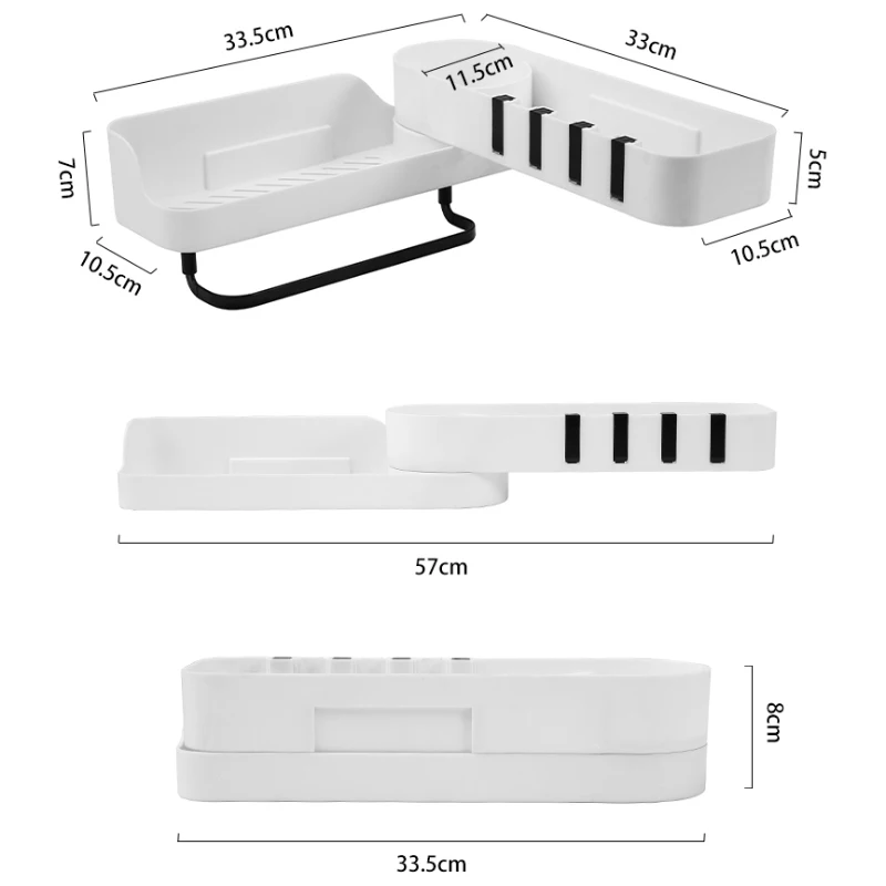 

Bathroom Shelf Corner Rotating Storage Rack Wall-Mounted 2 In 1For Bathroom Kitchen With Towel Bar Household Storage Accessories