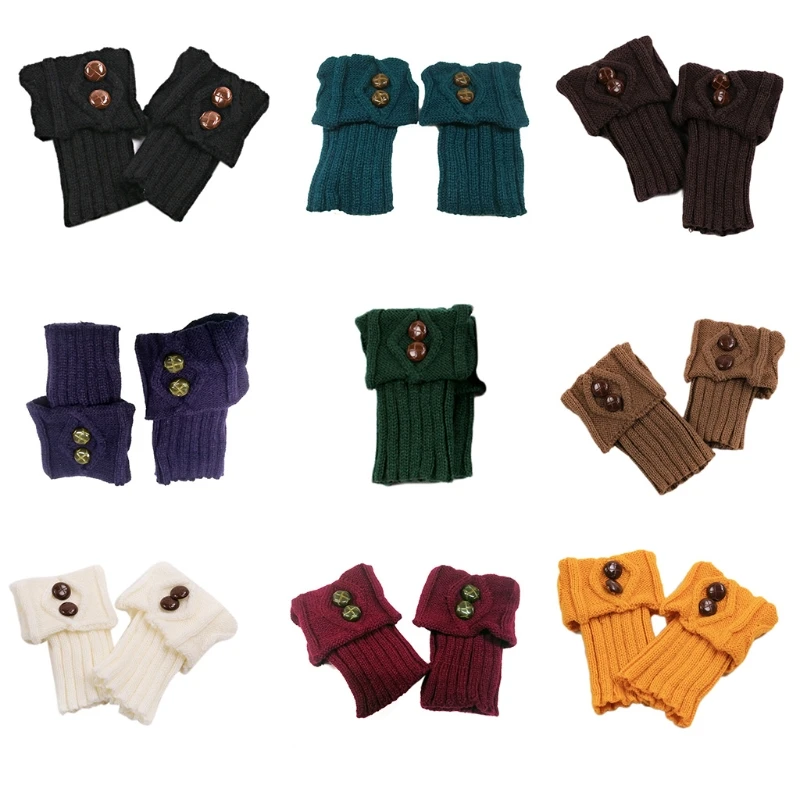 

Female Short Buttons Leg Warmers Winter Autumn Crochet Cable Knitted Warm Boot Cuffs Solid Color Elastic Socks Toppers