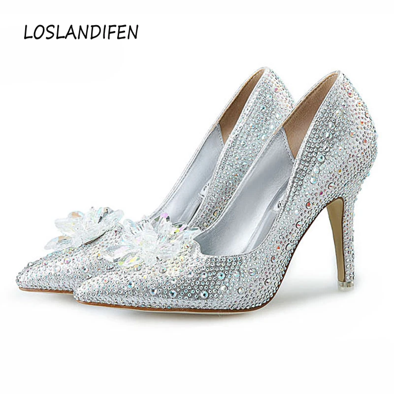 Роскошные свадебные туфли стразы красные с кристаллами острым носком свадебная