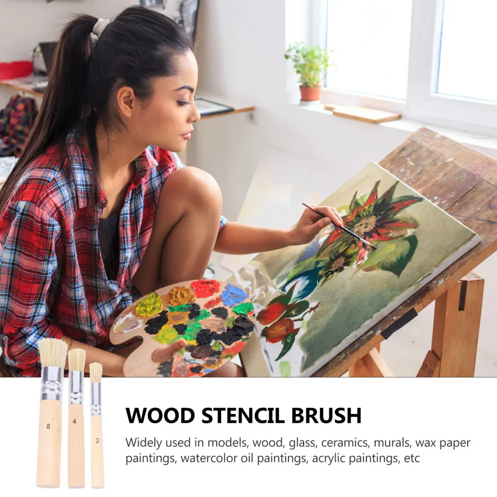 

3 set/9pcs Natural Stencil Brush Paint Brushes for Crafts Project DIY