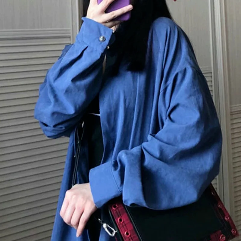 

Shirts Women Loose Stylish Solid Popular Ladies Harajuku Spring Retro All-match Top Vintage 2021 College Couple Clothes Straight