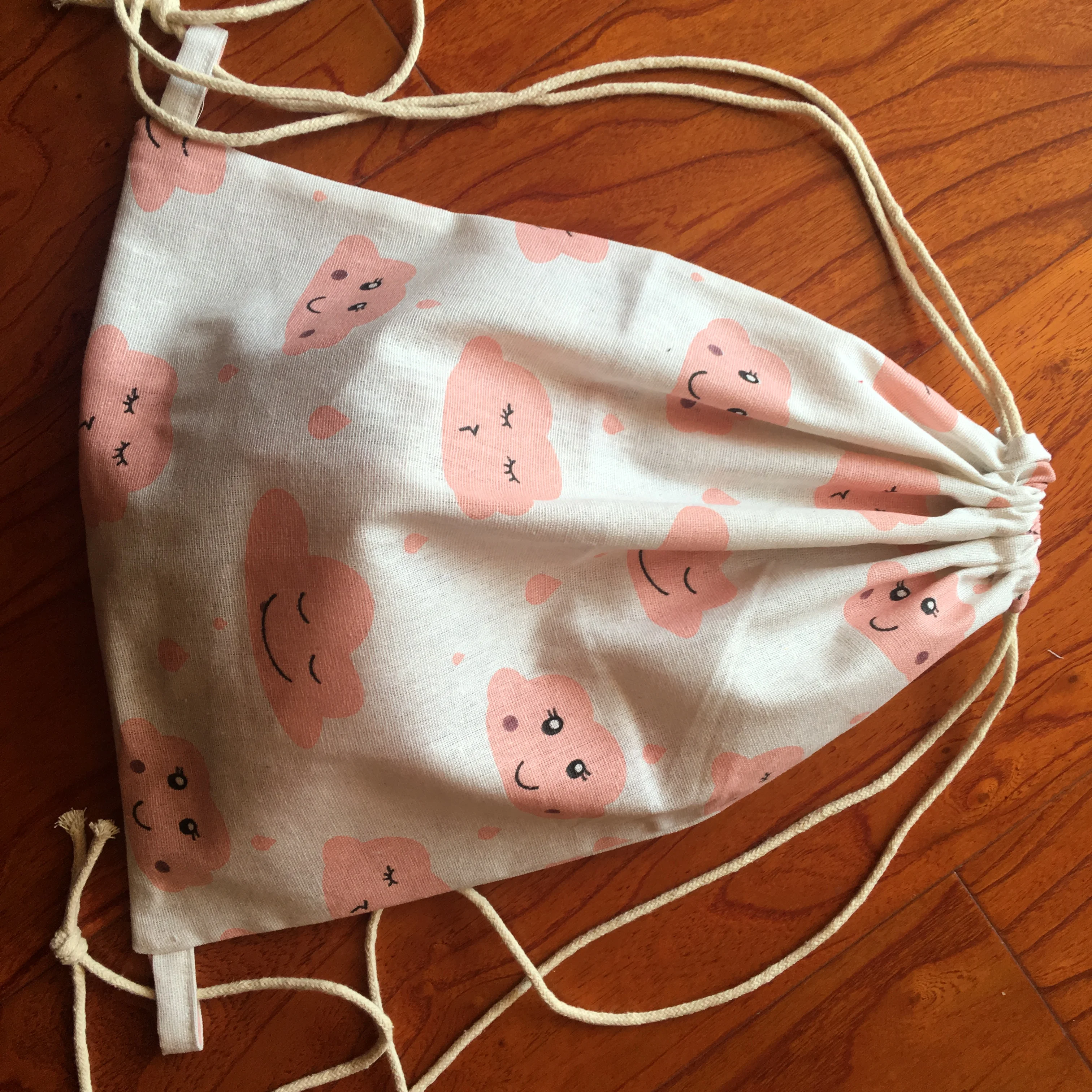 Хлопок Лен эко-шнурок рюкзак книга обувь сумка розовый Улыбающееся облако дождь