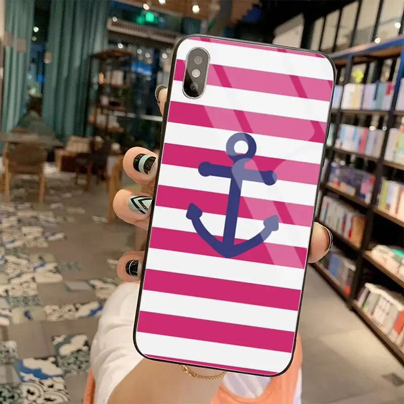stripes anchor boat ship wheel coque shell phone case tempered glass for iphone 11 pro xr xs max 8 x 7 6s 6 plus se 2020 case free global shipping