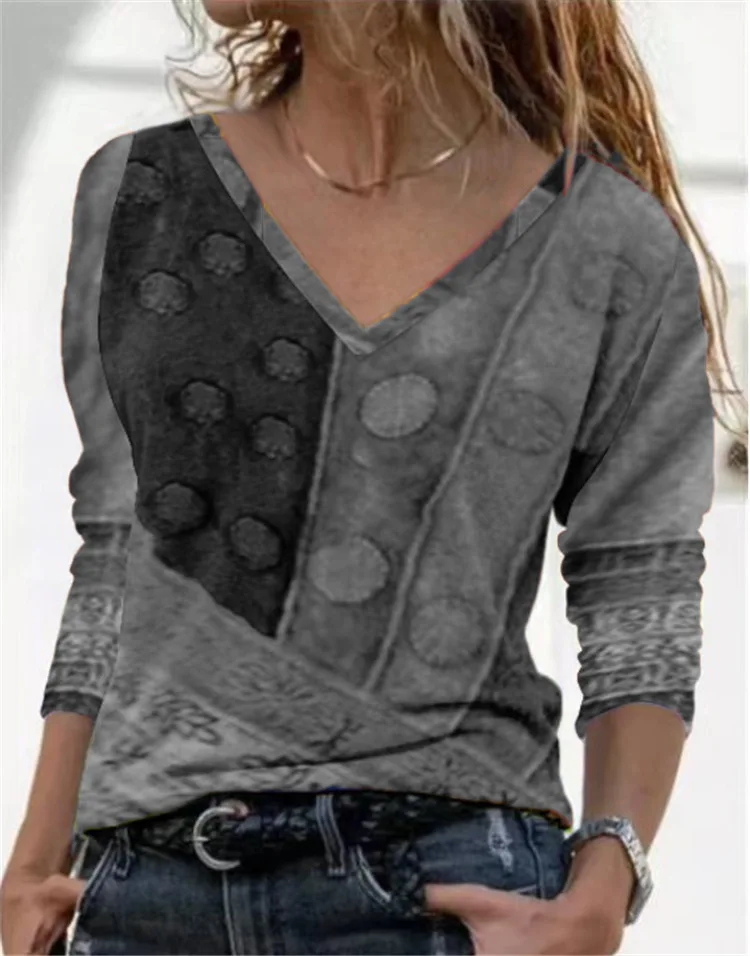 

Sexy Women T Shirt Fashion Casual Long Sleeve V-Neck Printed Tops Female Spring Summer New Arrival Sweatshirt Blouse PIus size