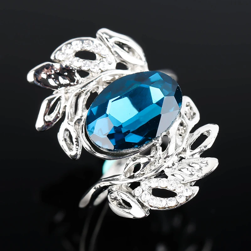 

Classic Blue Crystal Rings for Women Creative Olive Branch Surround Couple Wedding Engagement Party Rings Charm Jewelry Gift