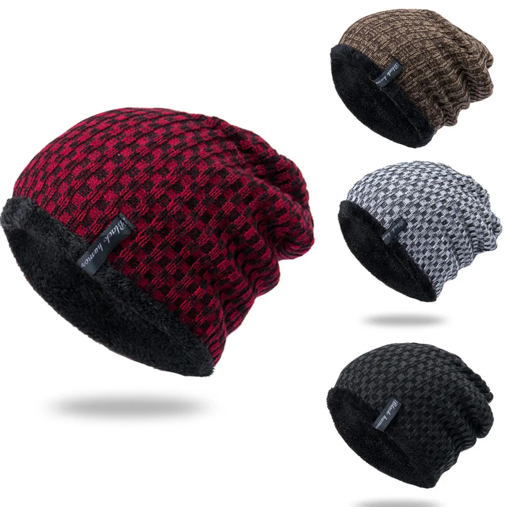 Модные зимние клетчатые вязаные мужские женские шапки зимняя шапочка бини из