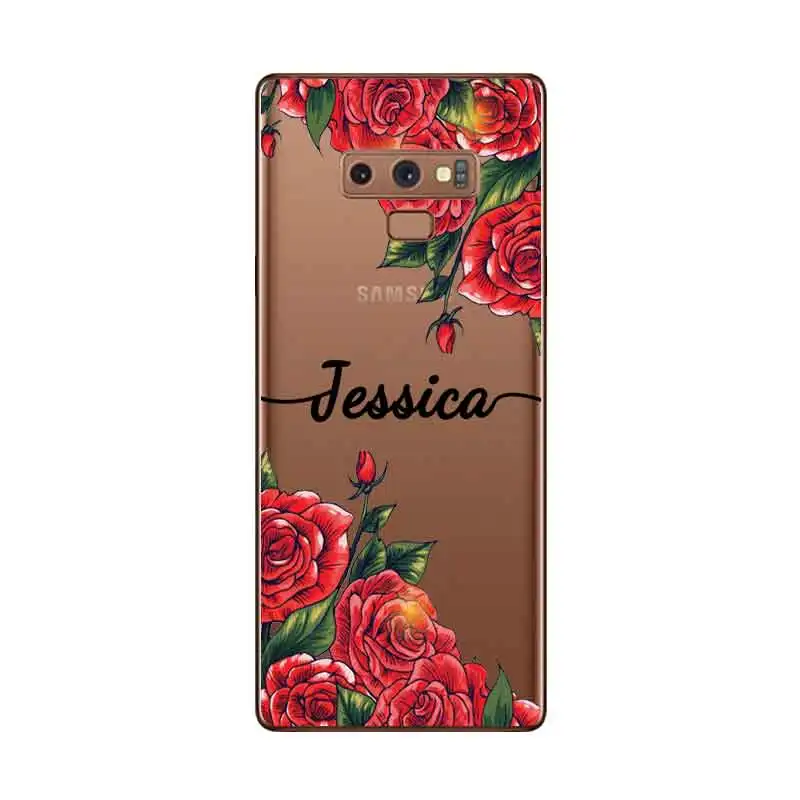 Flower Custom Name DIY Transparent Soft Silicone Case Cover For Samsung Galaxy Note 3 4 5 8 9 10 Plus M10 M20 M30 Grand Prime |