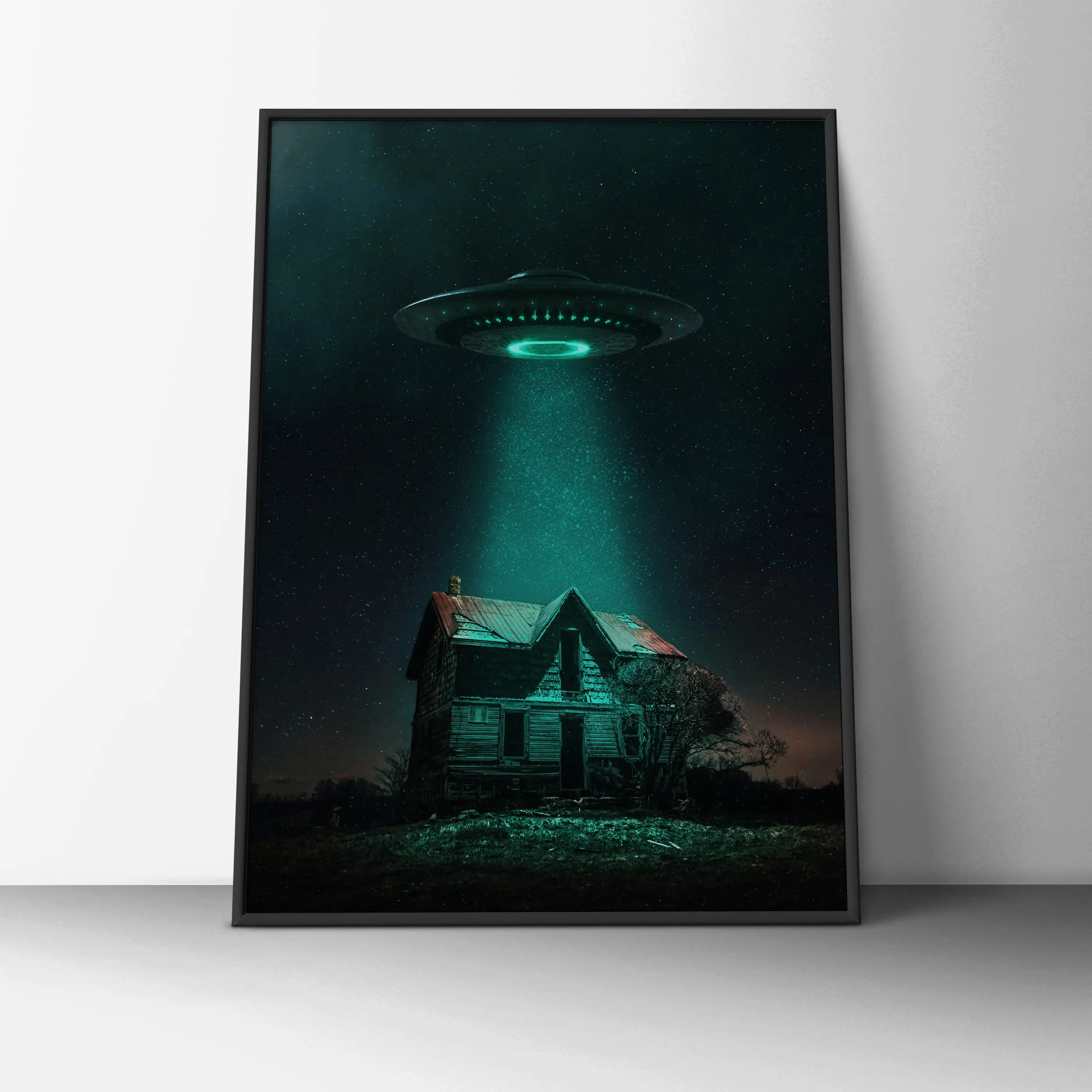 

Alien UFO Print Alien Wall Art for Sci-Fi Fans Conspiracy Theory Poster Spooky Canvas Painting Decorative Picture Home Decor