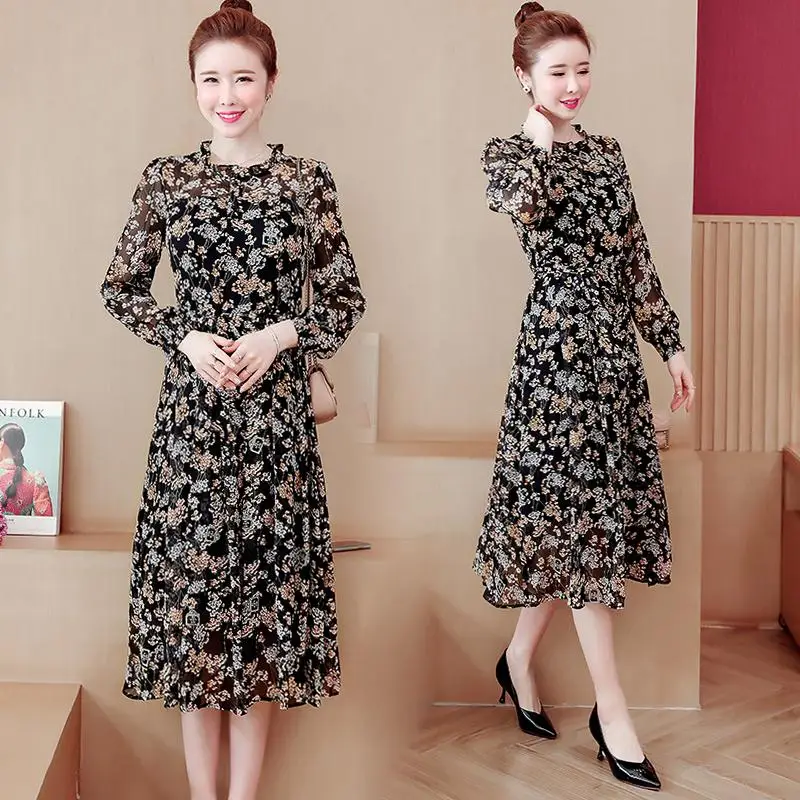 Женское весеннее длинное платье с принтом повседневное шифоновое цветочным