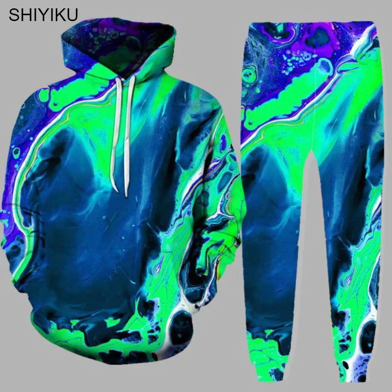 

SHIYIKU 3D Sportswear Fall/Winter Hoodie Pants 2-Piece Set Running Hoodie Brand Men's Sweatshirt Sports Jogging Sweatpants Suit