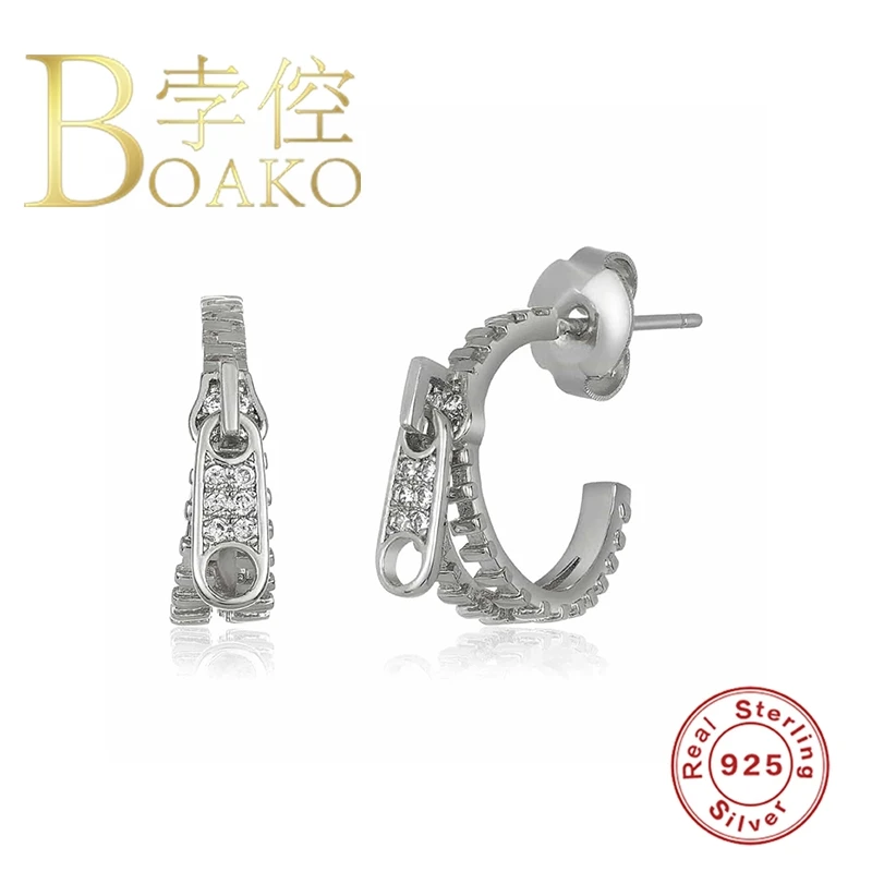 

BOAKO Zipper Diamond Earrings For Women 925 Sterling Silver Earrings Dangle Ear Cuff Piercing Oreille Earring Серьги #9.8
