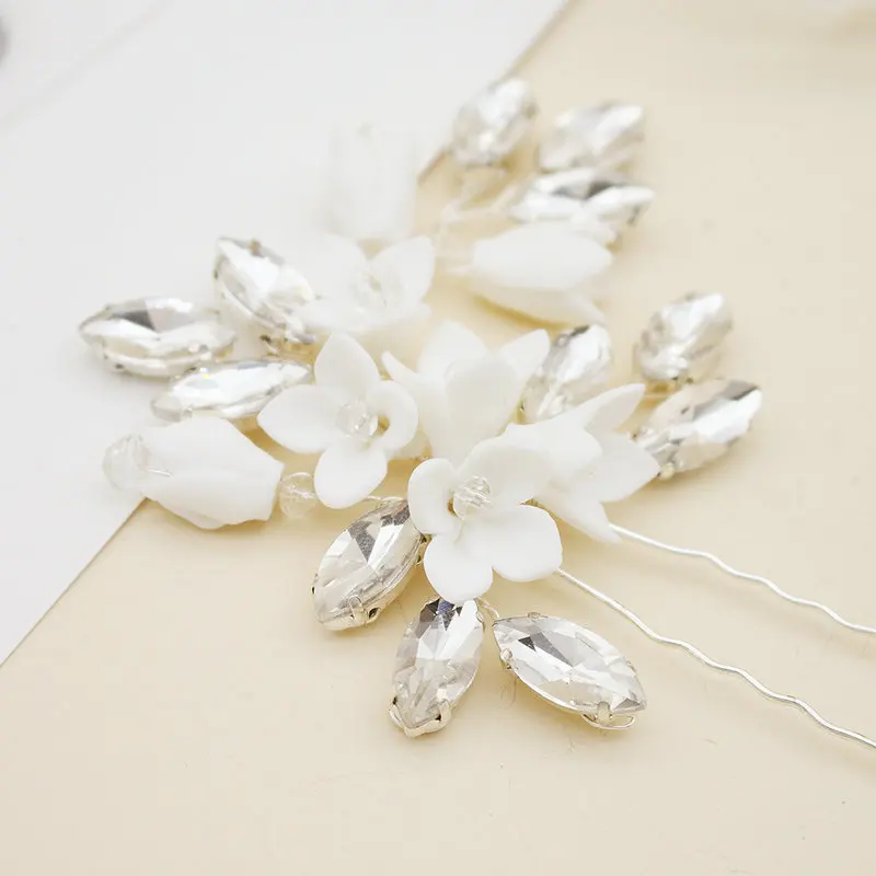 Белые цветы Свадебные для невесты u-образные заколки волос женские свадебные
