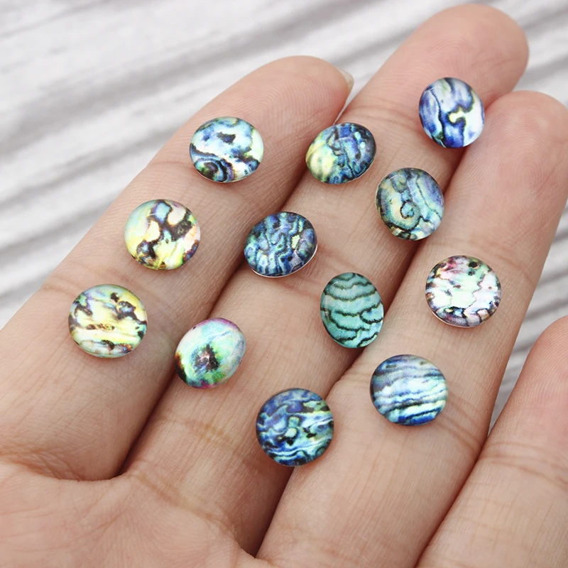 

50pcs Mixed Seashell Abalone Photo Glass Cabochon 8mm DIY Round Dome Earrings Bracelet Necklace Accessories