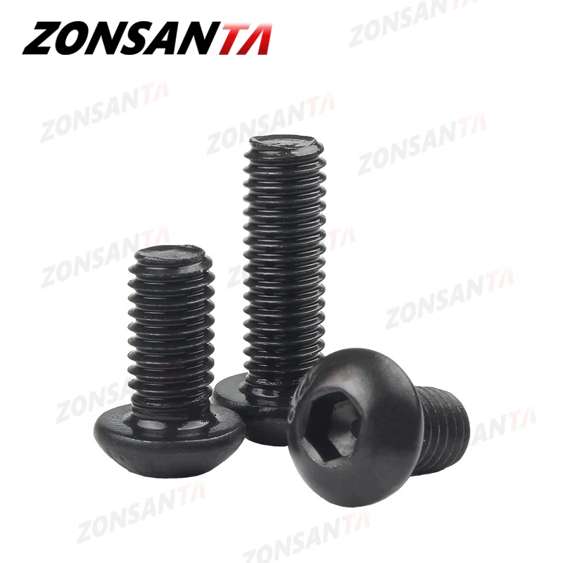 Фото Винты ZONSANTA M2 M2.5 M3 M4 M5 M6 Grade 10,9, круглые винты из углеродистой стали, черные винты с шестигранной головкой, механический винт с шестигранной го... №2