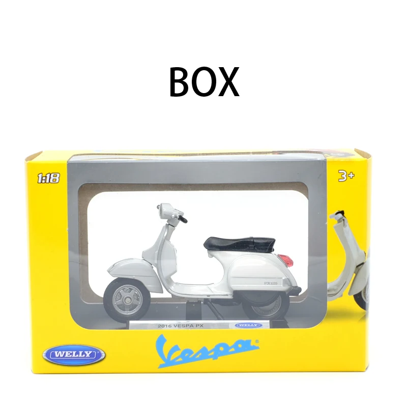 2016 VESPA(BOX) WELLY 1:18 VESPA PX 125 литой мотоцикл из сплава модель гибкие вращающиеся колеса игрушки для детей Подарки Игрушка коллекция Новинка в коробке - Цвет: 2016 VESPA(BOX)