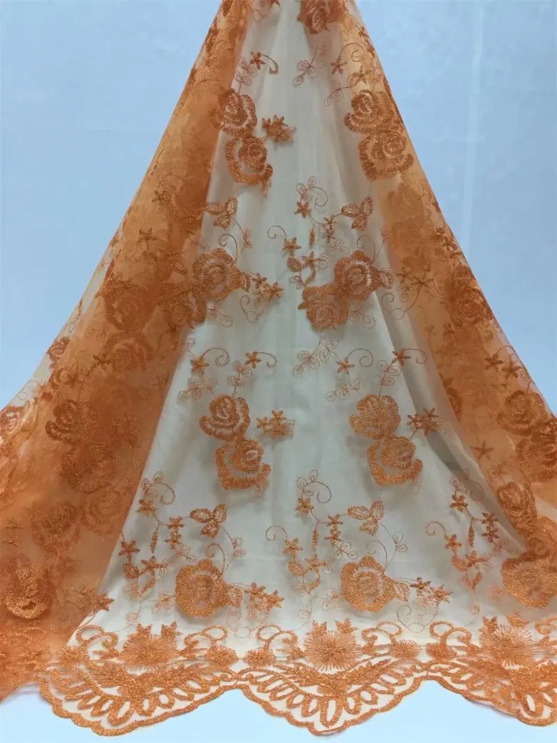 Новый дизайн оранжевая золотая линия Африканский шнур кружевная ткань 2019