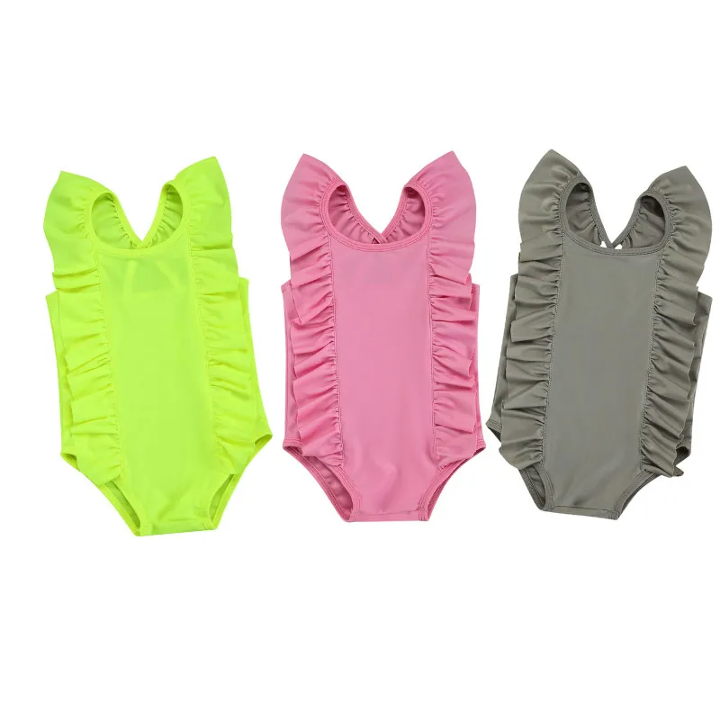 

Купальник с оборками для маленьких девочек, однотонный купальный костюм с открытой спиной, для детей ясельного возраста 18 мес.-6 лет, Летняя ...