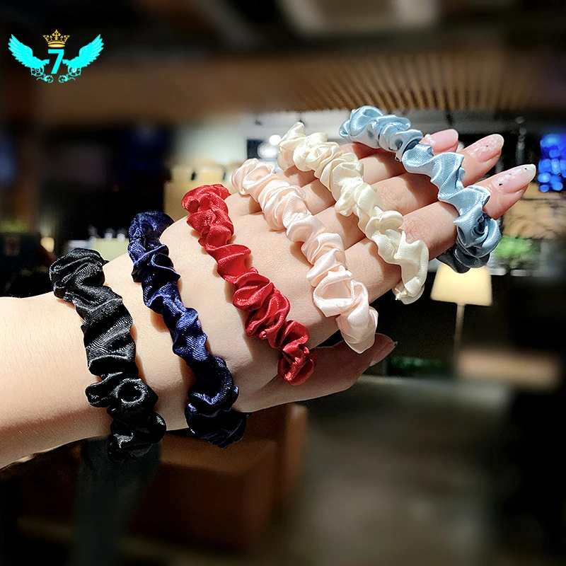 Атласные шелковые Однотонные резинки для волос эластичные новые женские