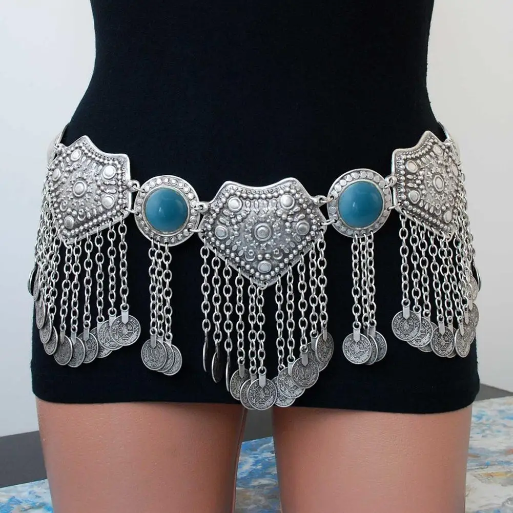 Женский пояс цепочка для живота под старину акриловый бисер кисточка магнит