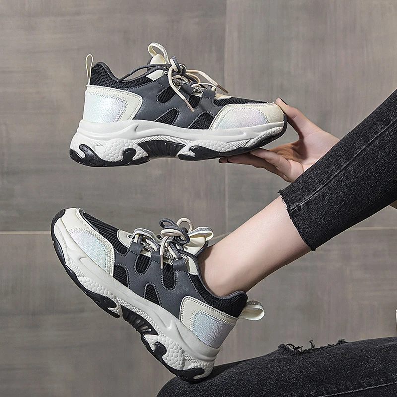 

Кроссовки женские весенние с толстой подошвой, Вулканизированная подошва, круглый носок, дышащие, для отдыха