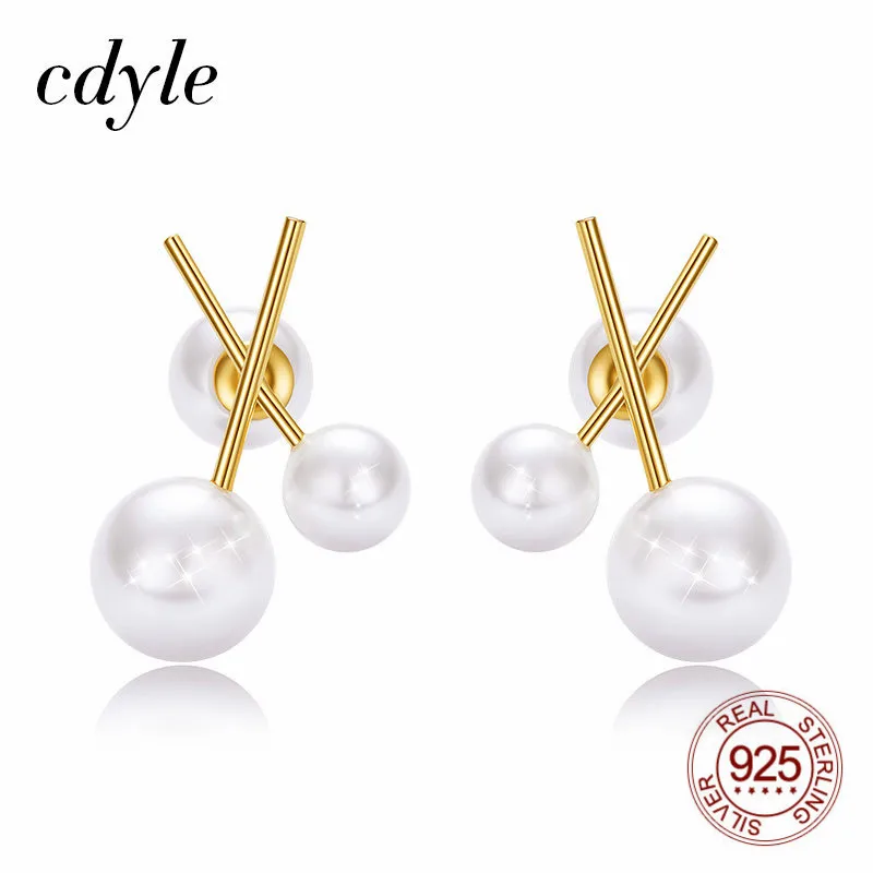 Cdyle/Элегантные жемчужные серьги-гвоздики из стерлингового серебра 925 пробы