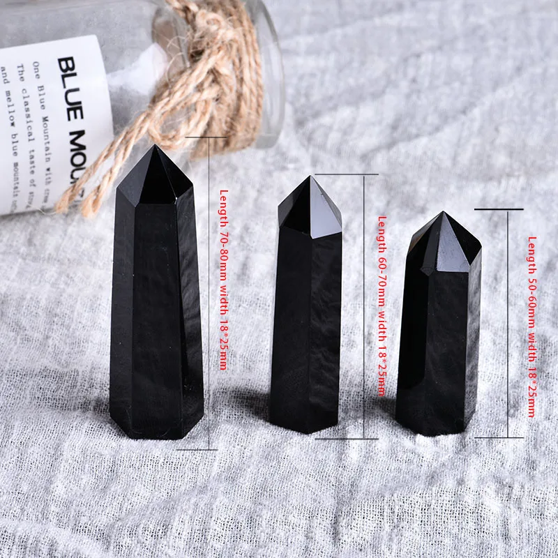 

1PC Natural Rock Obsidian Hexagonal Column Crystal Point Mineral Ornament Healing Wand Home Decor DIY Gift Decoration