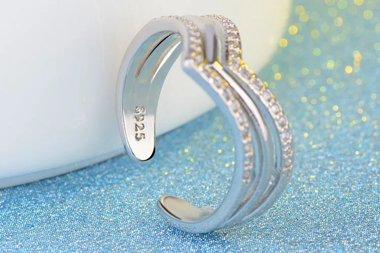 925 пробы серебряные кольца для женщин Многослойные Геометрические с кубическим