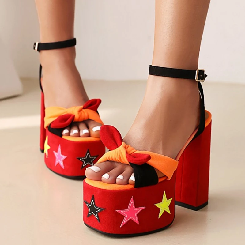 Latest Hot Platform Bow Tie Stars Lovely Sandals for Girls Soft Comfortable Women Heel Shoes Buckle Strap Dress Size 43 | Обувь