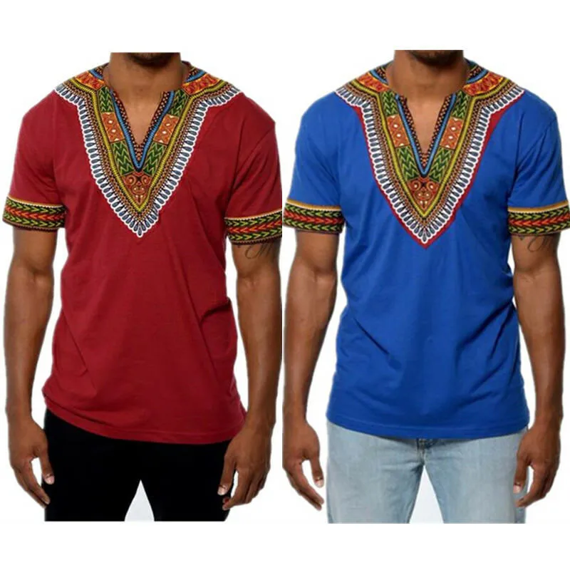 Африканские футболки с узором в стиле племени мужчин Дашики печати емкий хиппи