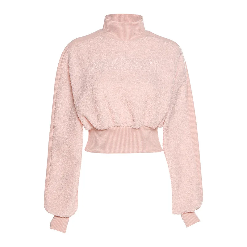 

Women Long-sleeved T-shirt Europe United States Wind Autumn/winter New Solid-color High-neck Lamb Hair Short Women Fashion Tops