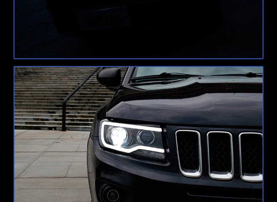 Автомобильный Стильный чехол на голову для Jeep Compass 2011- Grand Cherokee светодиодный фонарь DRL Объектив Двойной Луч биксенон