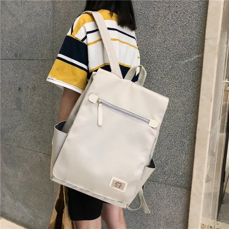 

College style literary girl with a sense of vintage, simple student schoolbag all-match solid color backpack