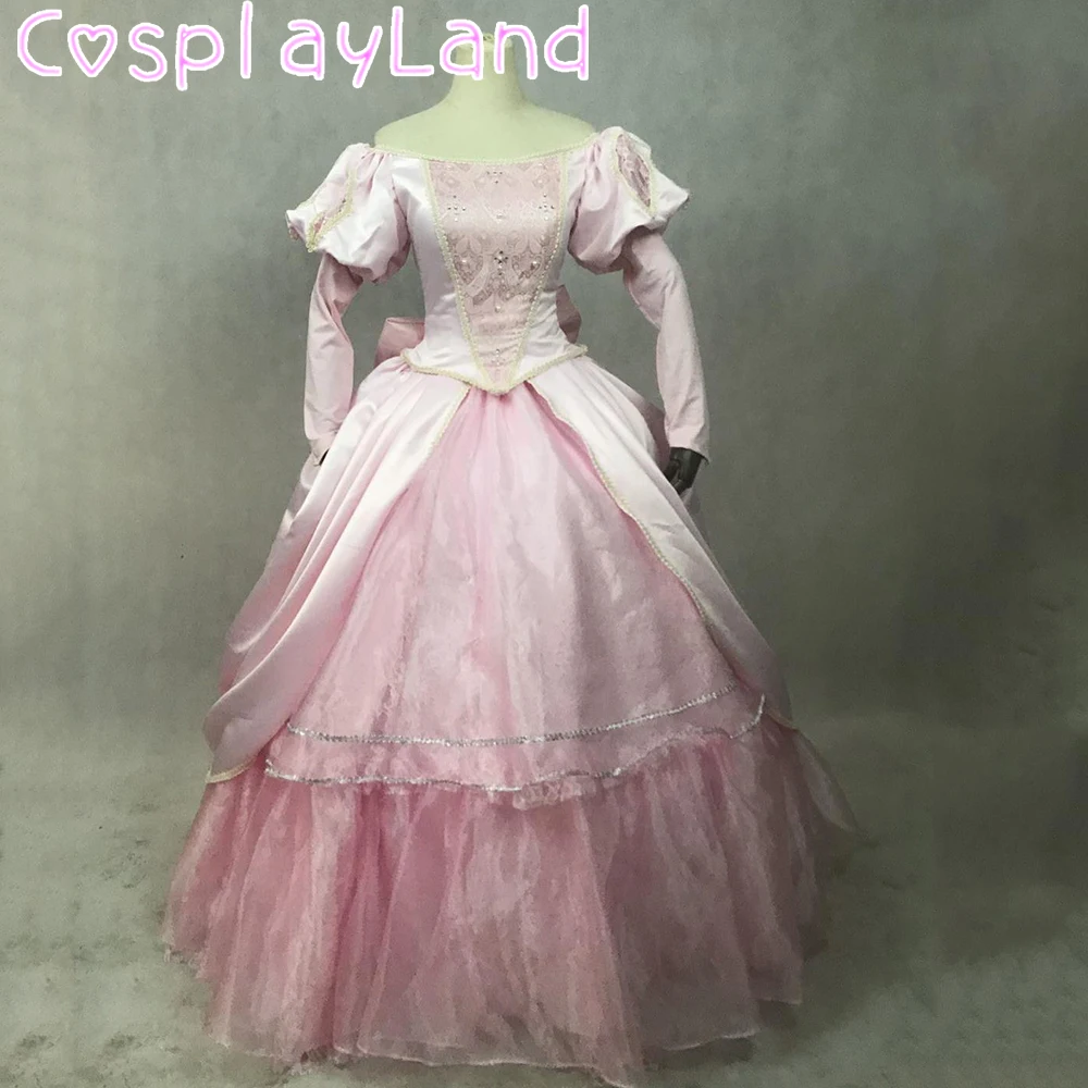 Ariel Cosplay kostüm cadılar bayramı yetişkin prenses elbise Cosplay uzun kollu etek Lace up pembe kadın fantezi parti elbise