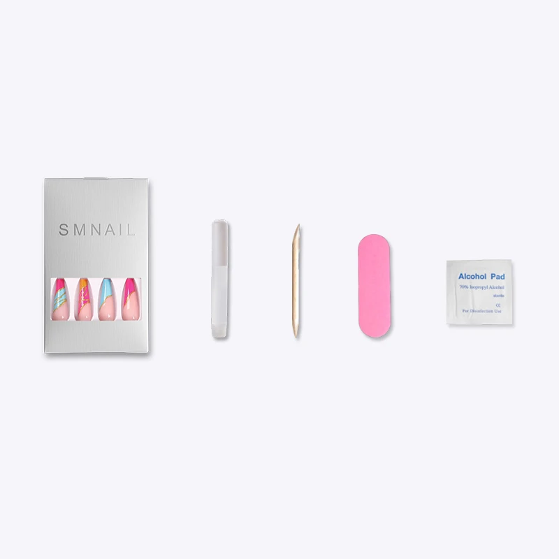 24 шт./кор. накладные ногти с клеем дизайн красочная золотая нить Радужный абзац