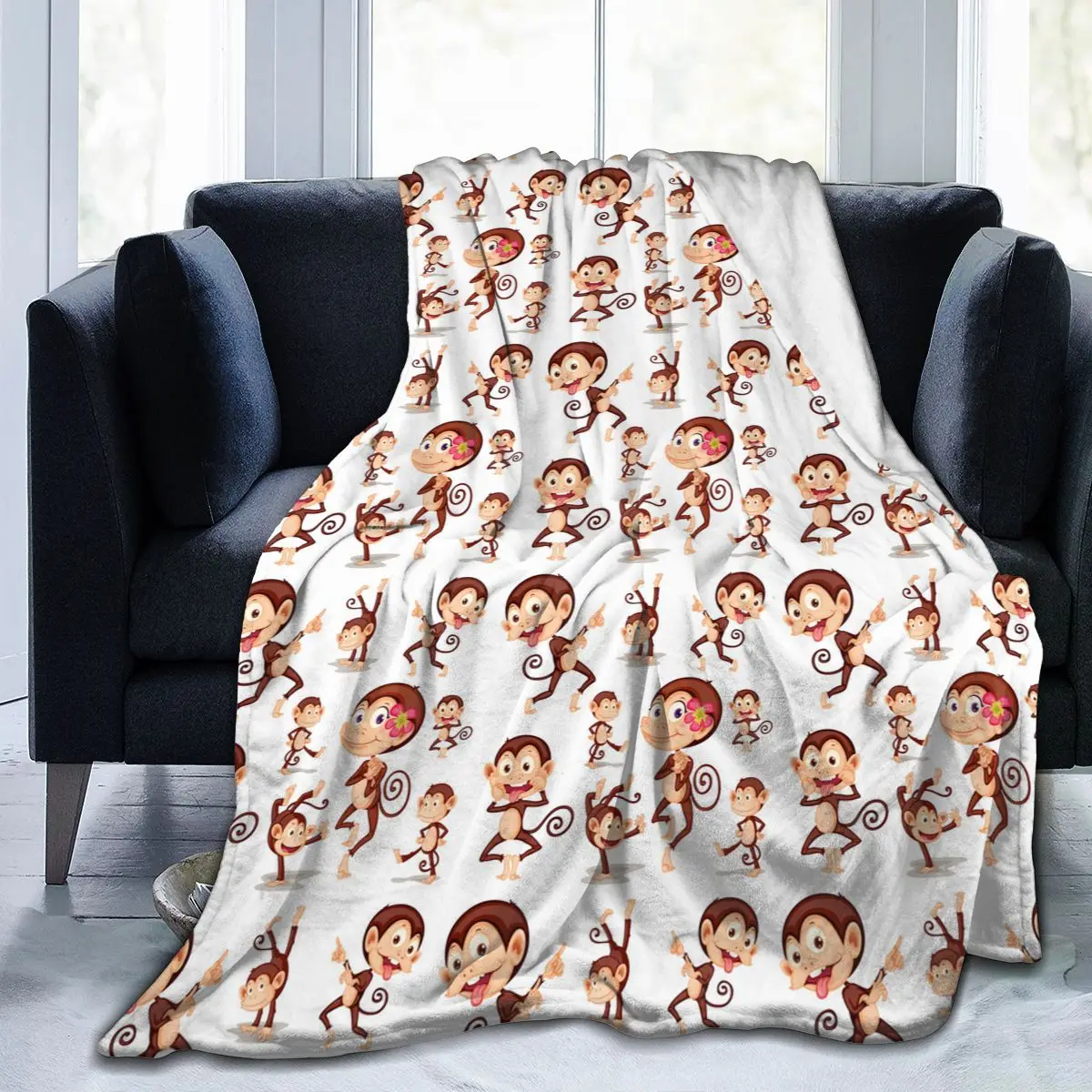 

Newest 3D AnimeAnimal Monkey Printed Sherpa Blanket Couch Quilt Cover Travel Bedding Animal Monkey Blanket