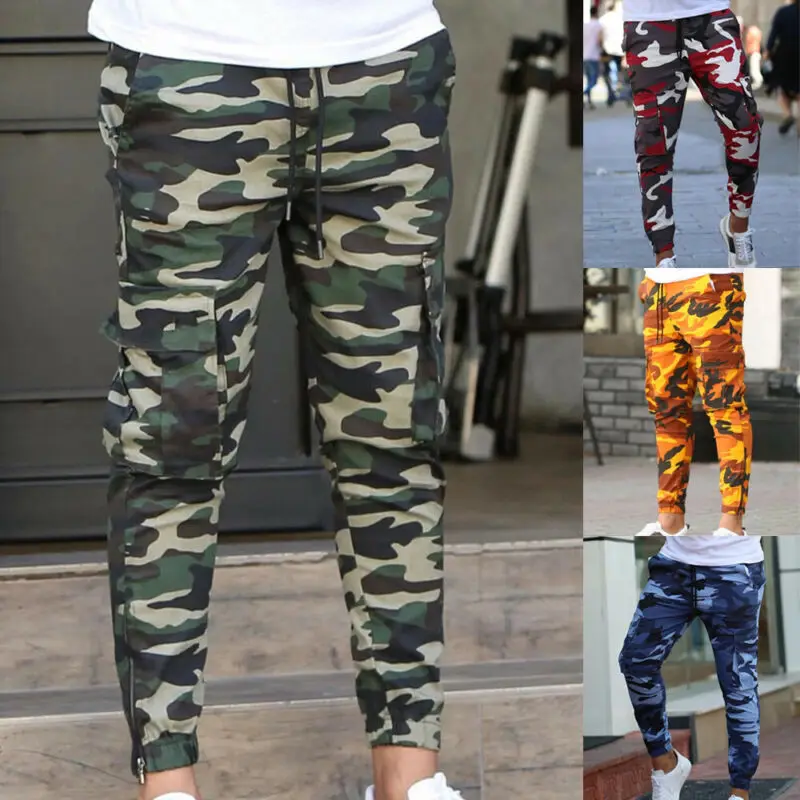 

New Mens Cargo Pocket Outdoor Camouflage Gym Sport Pants Camo Jogger Military Pants Loose Comfortable Running Joggers Trousers