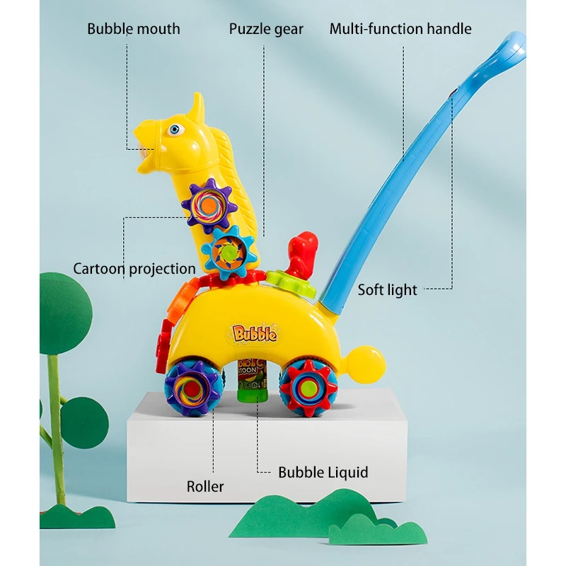 

Bubble Lawn Mower Baby Push Giraffe Projector Bubble Mower Electronic Fun Outdoor Push Toys Gifts for Baby Boys Girls