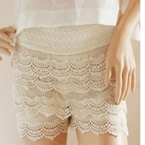 

Zoulv 2021 High Quality New Summer Woman Shorts Sweet Style Lace Shorts Crochet Hollow Elastic Waist Slim Short 4 Sizes
